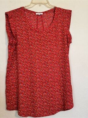 Pleione Red Floral Scoop Neck Tank
